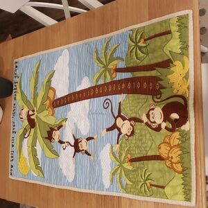Baby Boys Handmade Coconut Grove Monkey Crib Quilt Growth Chart.
